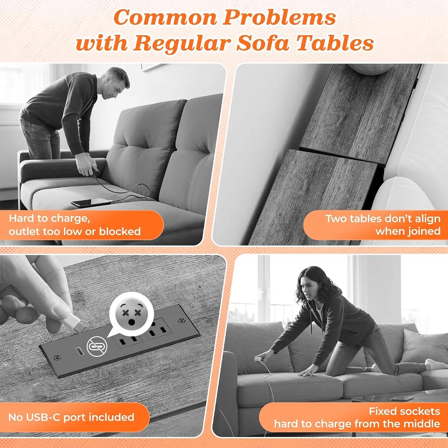 Stylish Sofa Side Table with Convenient Power Outlets for Modern Living