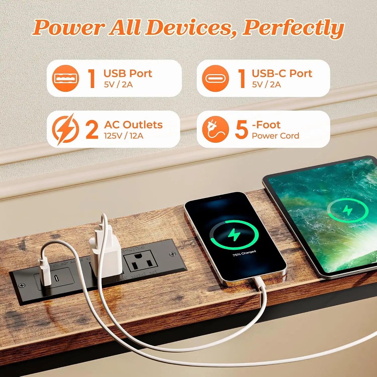 Stylish Sofa Side Table with Convenient Power Outlets for Modern Living